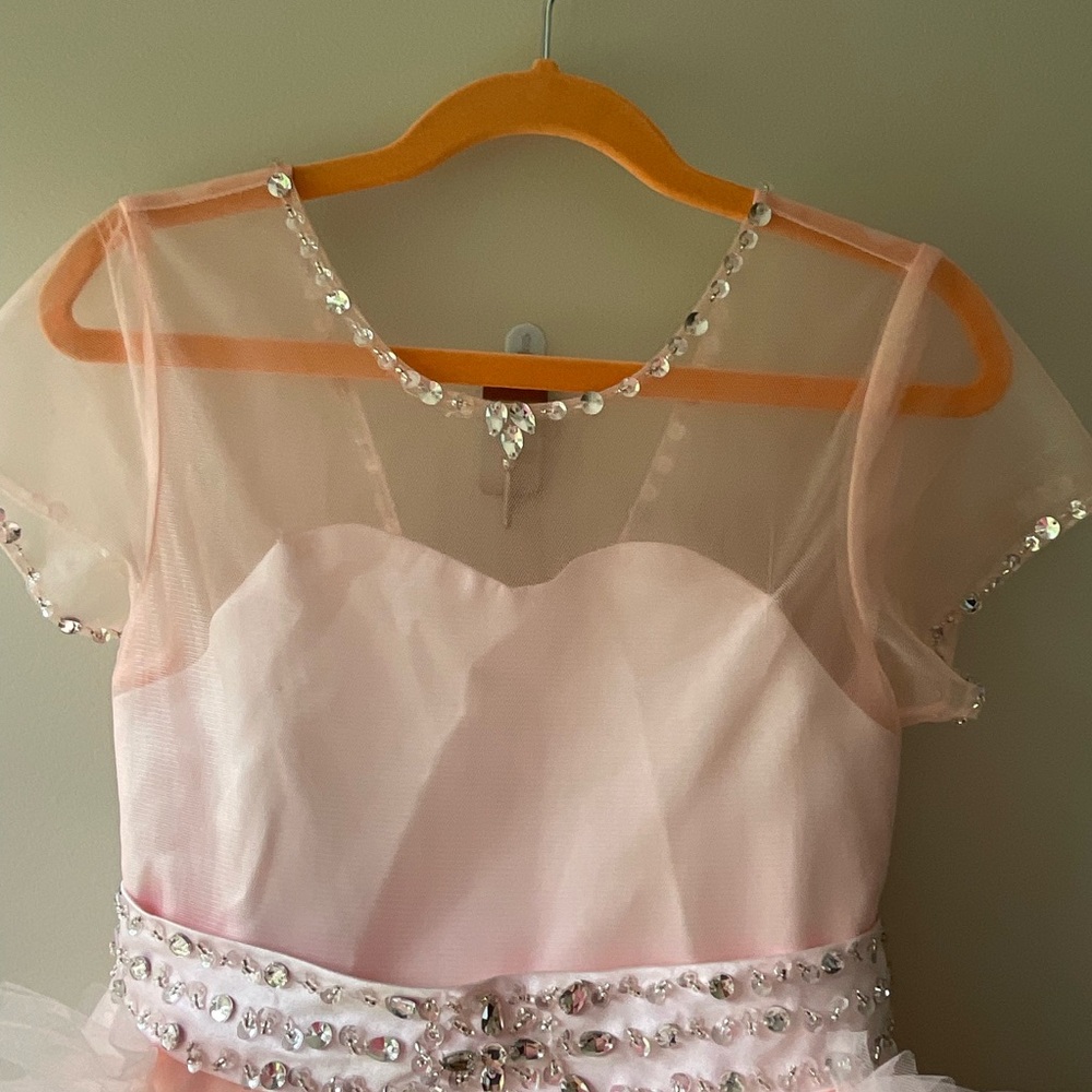 Pink Ruffled Gown with Flutter Sleeves - Picture 5 of 15